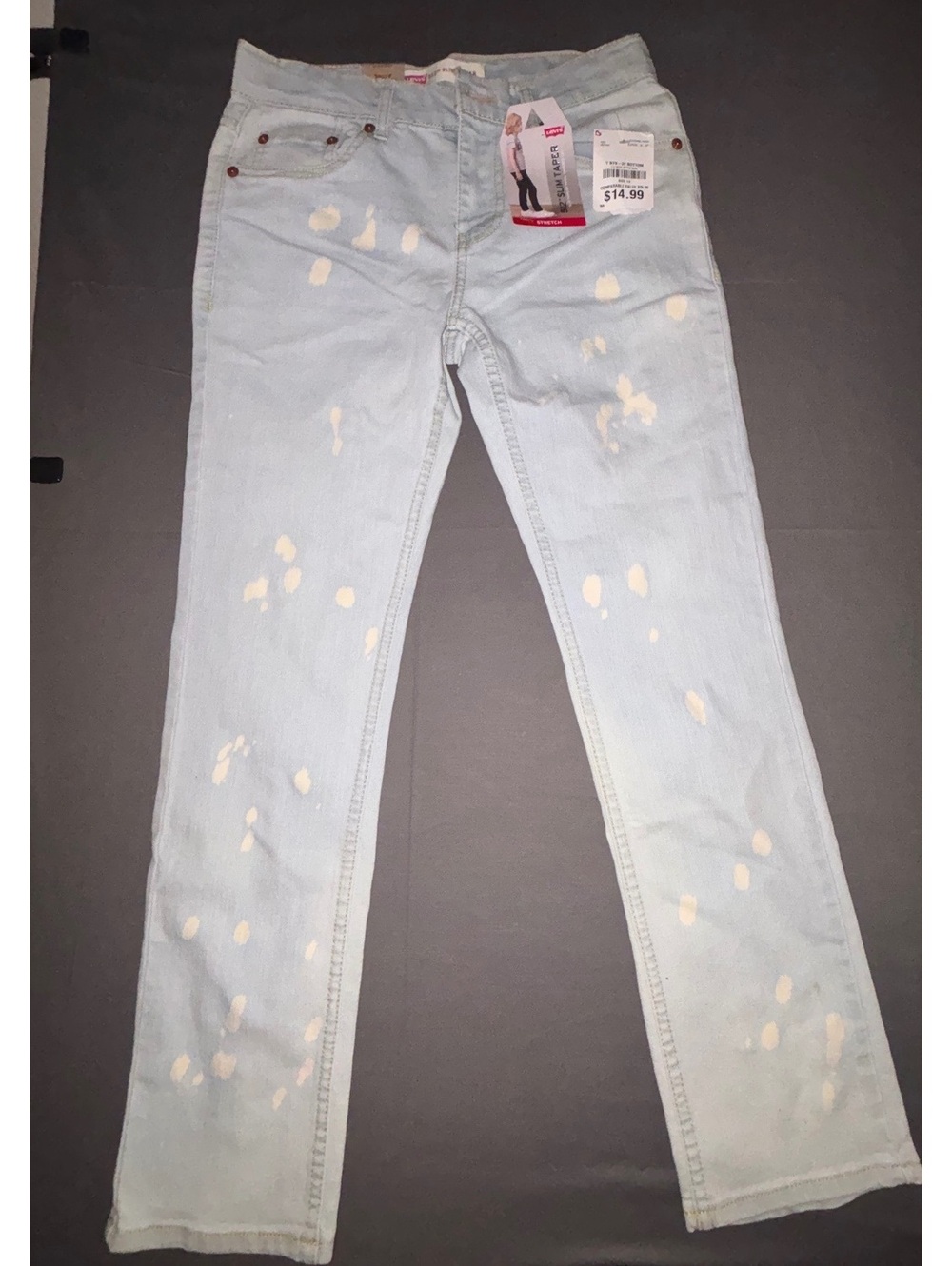 Levi’s 512 Slim Taper Jeans Boys 14 Reg 27x29 Light Wash Bleach Splatter NWT